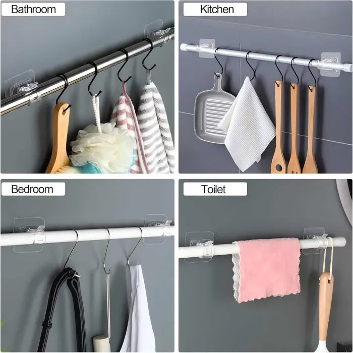 No-Drill Curtain Rod Brackets - Clear Adhesive Design For Easy Hanging