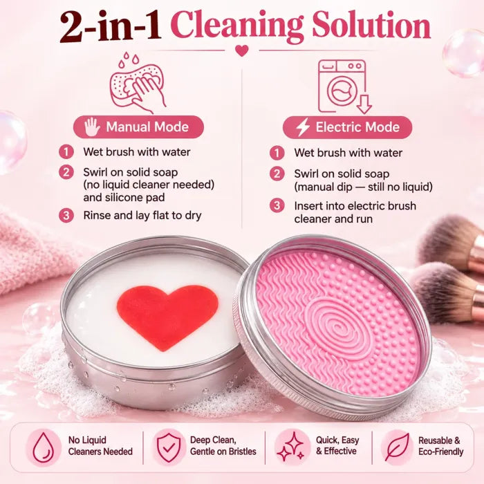 Makeup Brush Cleaner - Heart-Shaped Deep Cleaning Soap With Silicone Scrubber For Fresh Brushes