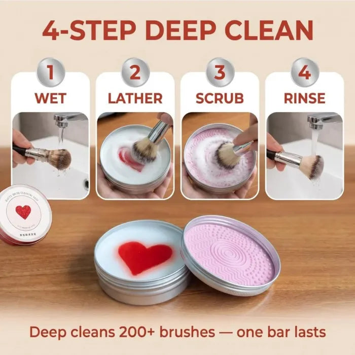 Makeup Brush Cleaner - Heart-Shaped Deep Cleaning Soap With Silicone Scrubber For Fresh Brushes
