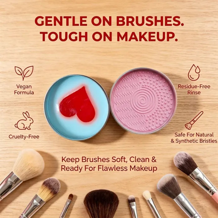 Makeup Brush Cleaner - Heart-Shaped Deep Cleaning Soap With Silicone Scrubber For Fresh Brushes