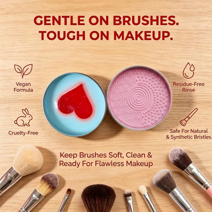 Makeup Brush Cleaner - Heart-Shaped Deep Cleaning Soap With Silicone Scrubber For Fresh Brushes