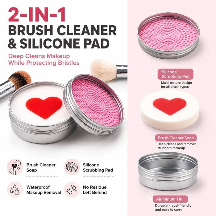 Makeup Brush Cleaner - Heart-Shaped Deep Cleaning Soap With Silicone Scrubber For Fresh Brushes