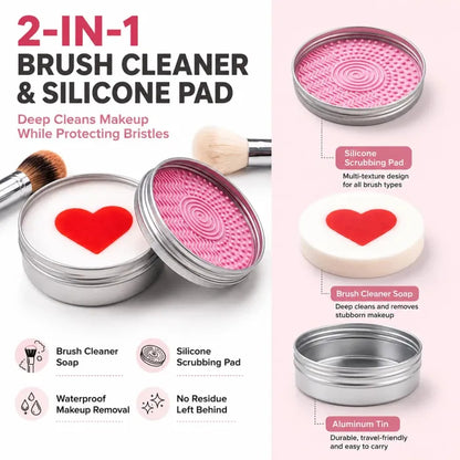 Makeup Brush Cleaner - Heart-Shaped Deep Cleaning Soap With Silicone Scrubber For Fresh Brushes